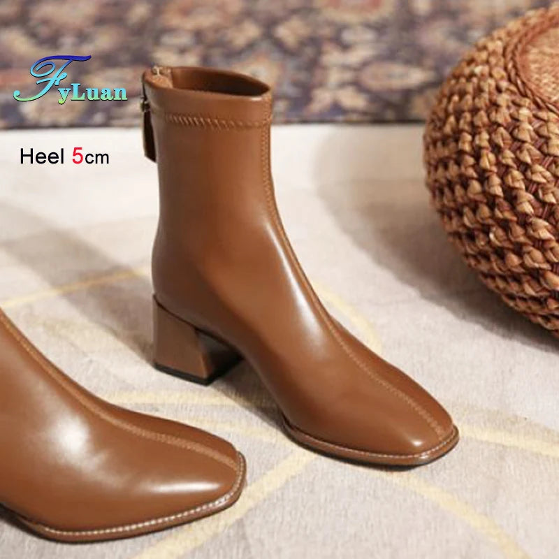 Square Toe Block Heel Ankle Boots
