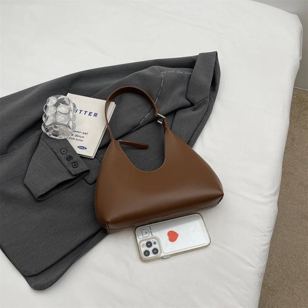 Minimalist Pure Color Polyurethane Leather Shoulder Bag for Women