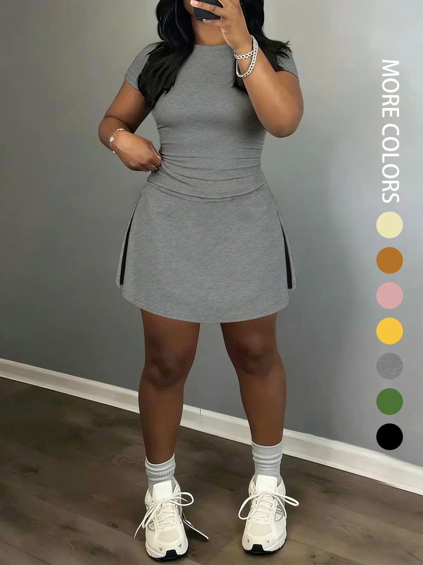 Sporty Short-Sleeve Tee and Culottes Two-Piece Set for Women