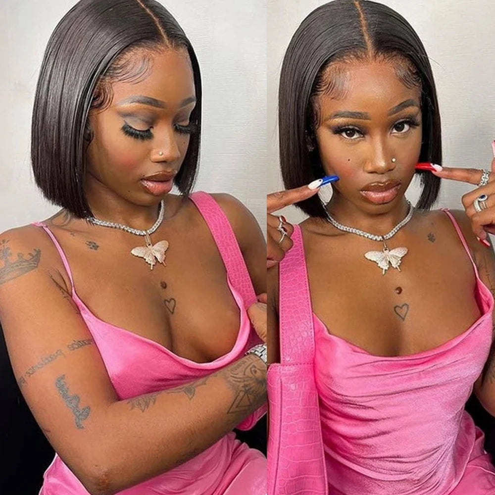 Straight Human Hair Lace Front Bob Wig For Women