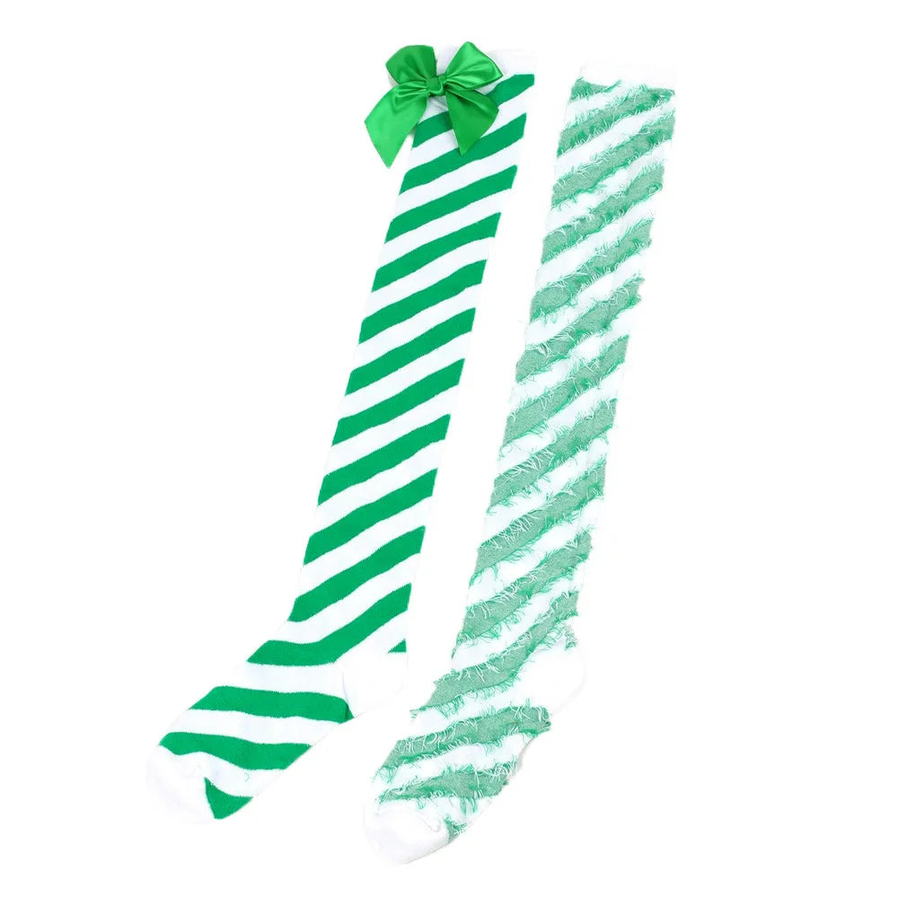 Red And Green Striped Christmas Stockings With Bows for Women