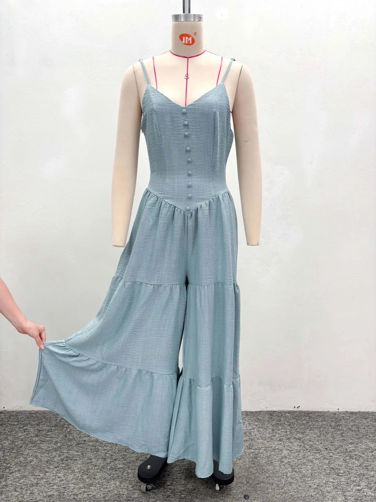 Spaghetti Strap Wide-Leg Jumpsuit with Button Details for Women