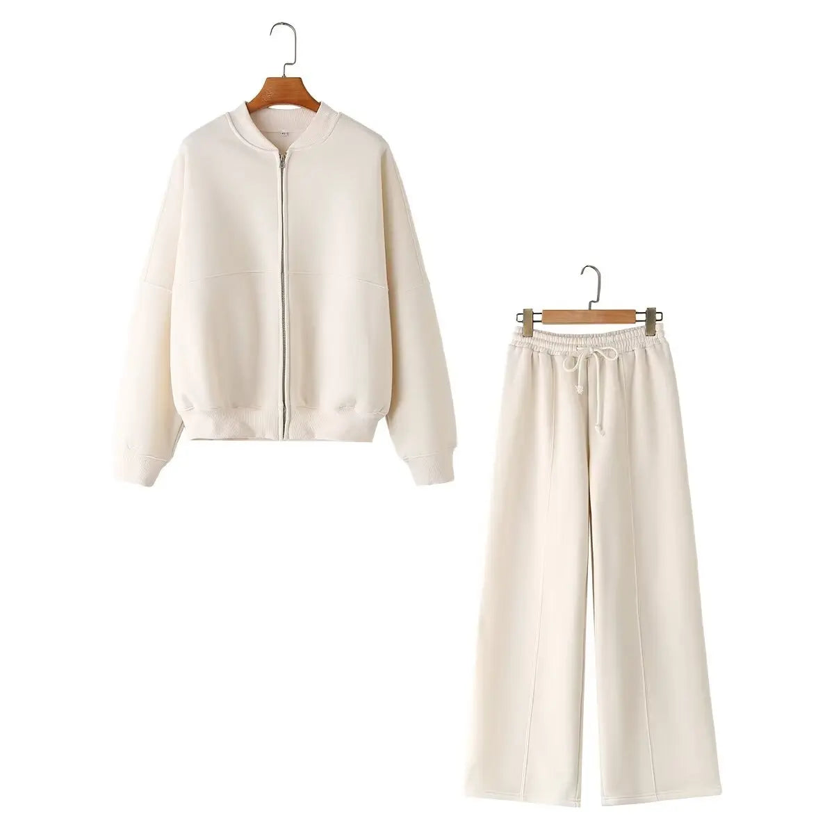 Fall Retro Zip Bomber Jacket Two Piece Set for Women