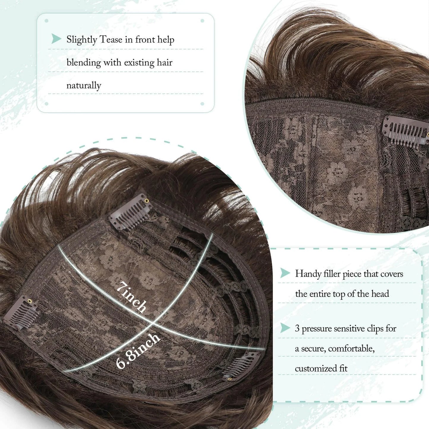 Grey Pixie Cut Hair Toppers for Women 6.8' X 7' Fluffy Wavy Synthetic Hair Topper Clip-In Short Hair Extensions