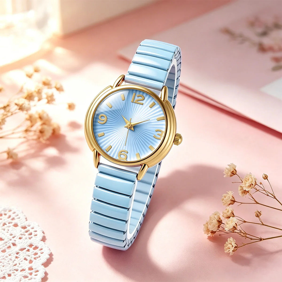 Elegant Round Dial Elastic Strap Quartz Watch for Women