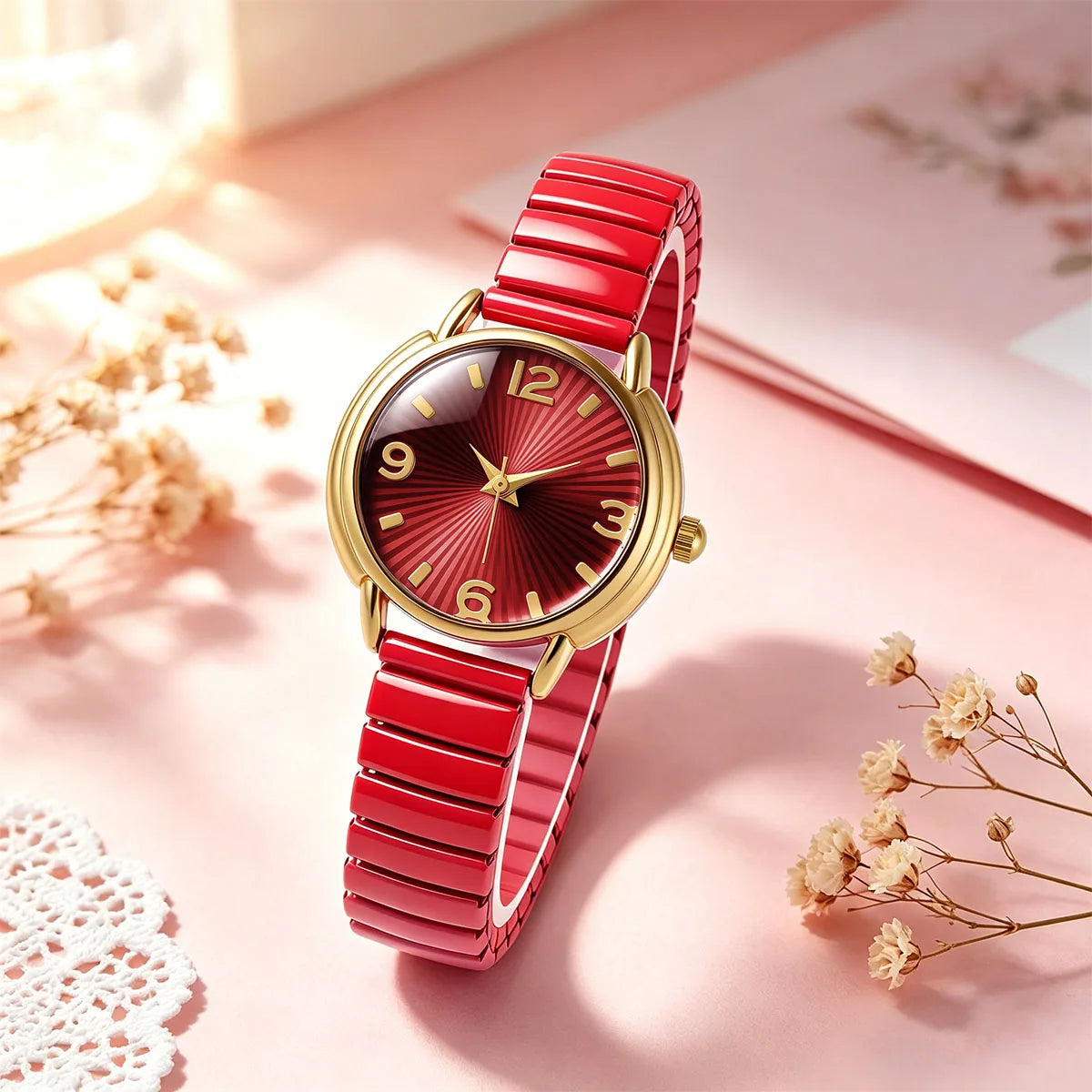 Elegant Round Dial Elastic Strap Quartz Watch for Women