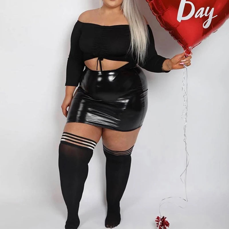 Plus Size High Waist Leather Skirt