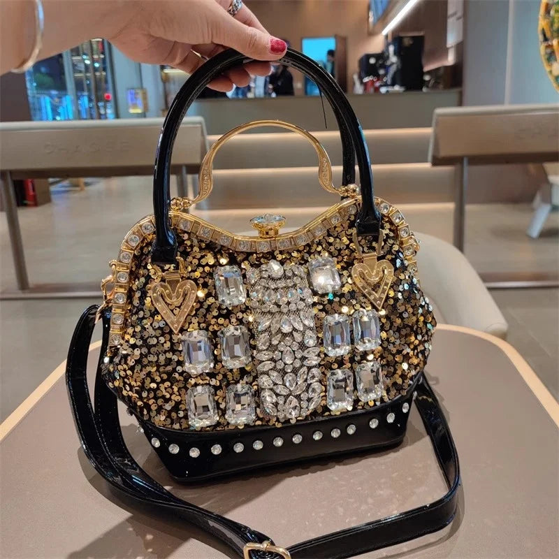 Crystal Sequin One Shoulder Crossbody Handbag for Women
