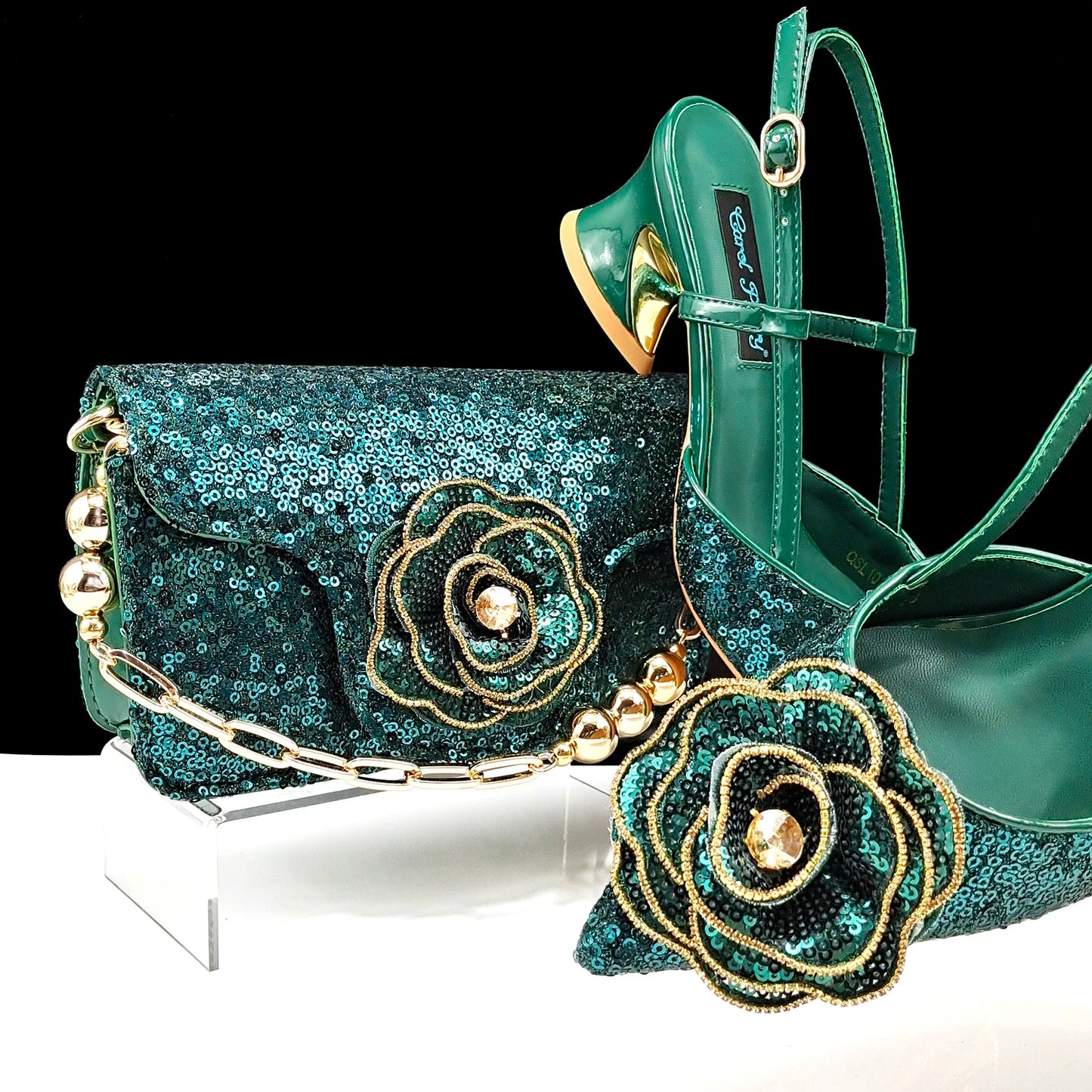 QSGFC Fashion Design Shoes and Bag Nigerian Wedding Handmade Flowers Bags with Shoes Ladies Shoes Commuting or Daily Shoes