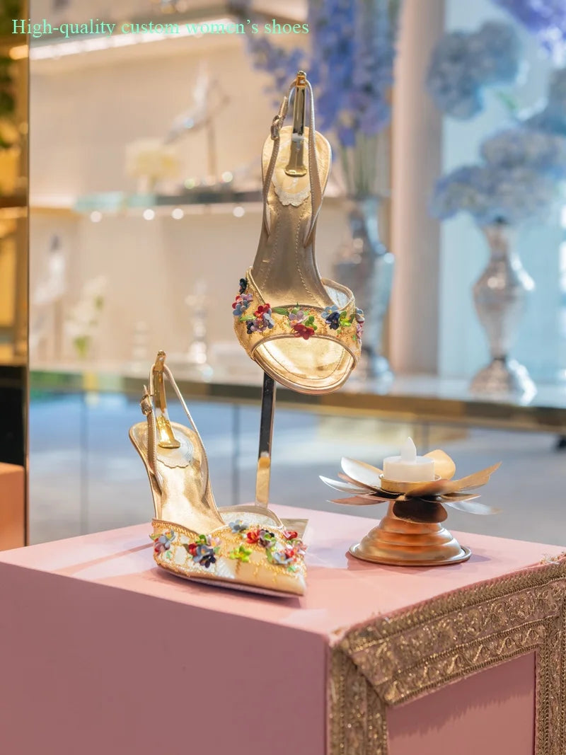 Floral Rhinestone Embellished Wedding Shoes for Women