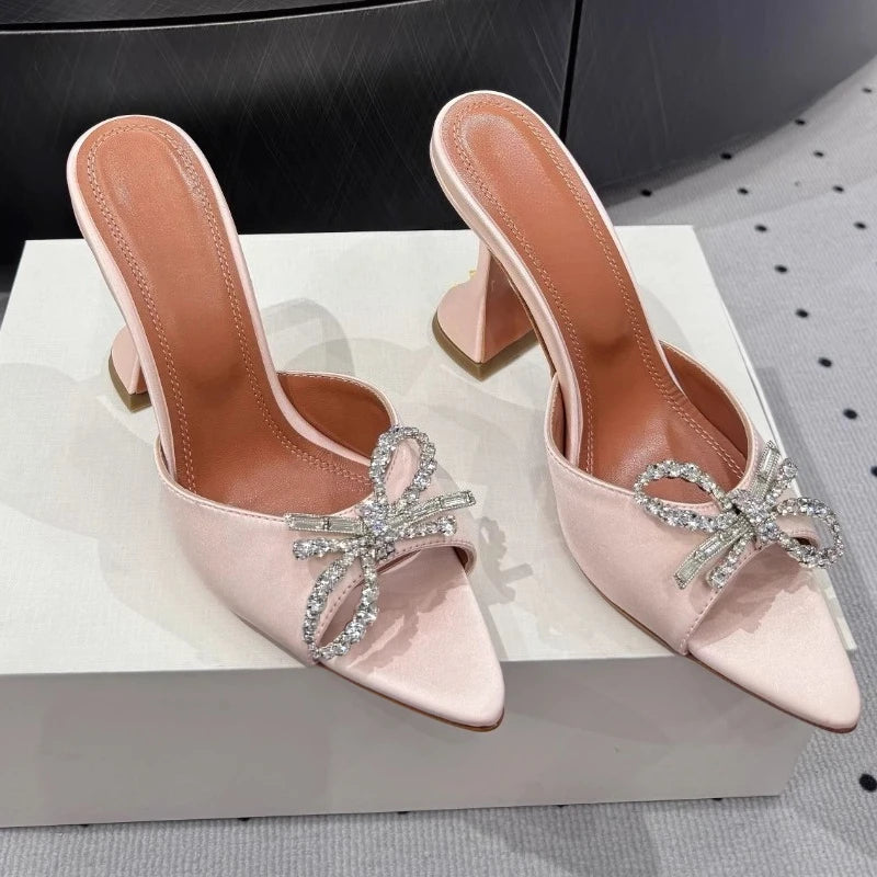 Bow Rhinestone Pointed Toe High Heel Sandals for Women