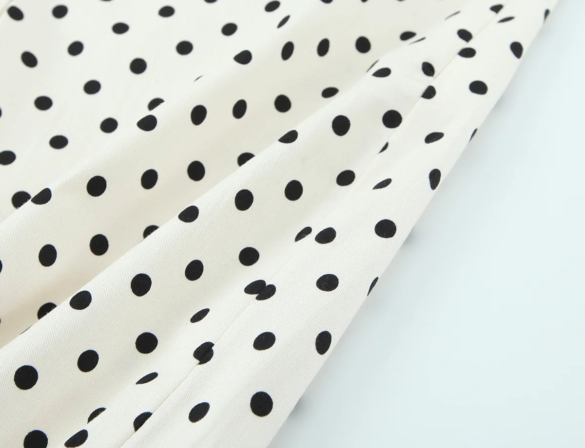 Polka Dot Shirt Jacket and Capri Pants Two Piece Set for Women