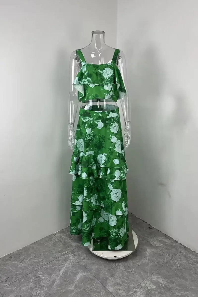 Printed Beach Vacation Style Two-Piece Set for Women