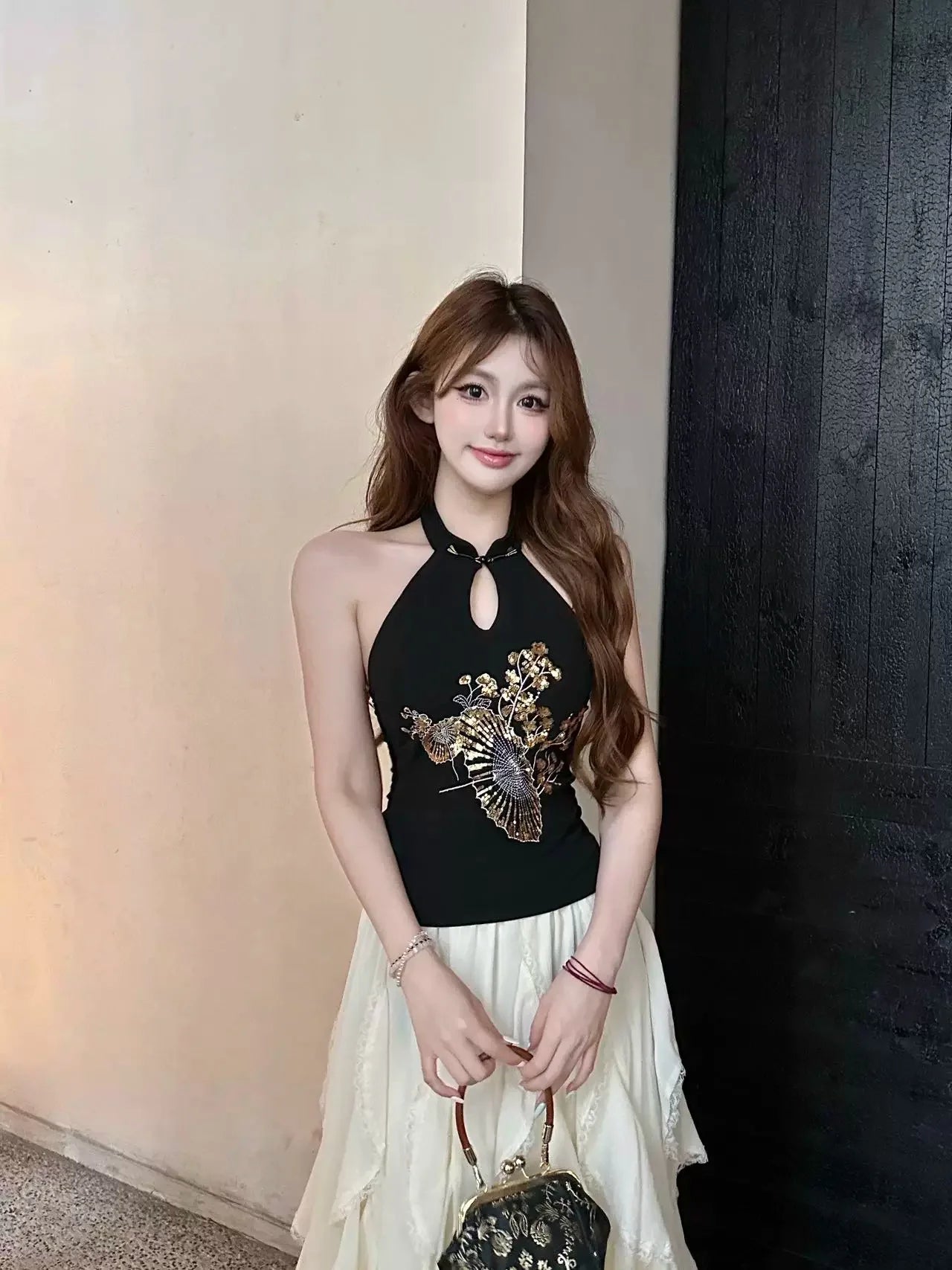 Vintage Sequin Embroidered Backless Camisole For Women
