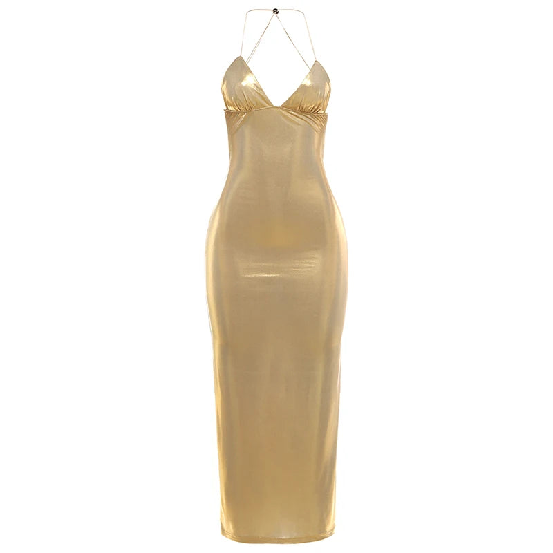 Nibber 2026 Spring New Style Long Dress Woman Low-Neck Cross Butterfly Bandage Backless Vacation Sexy Gold Beach Style Vestidos
