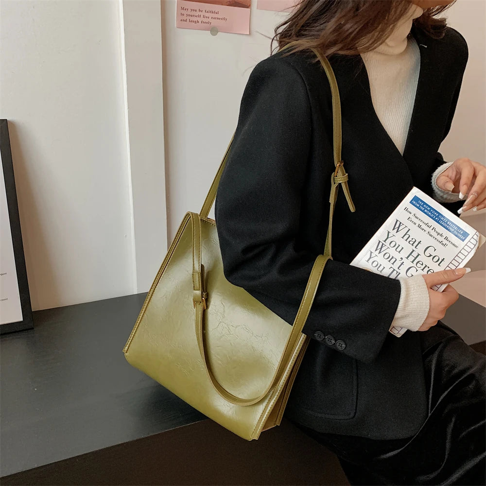 Genuine Shiny Leather Large Capacity Tote Bag for Women