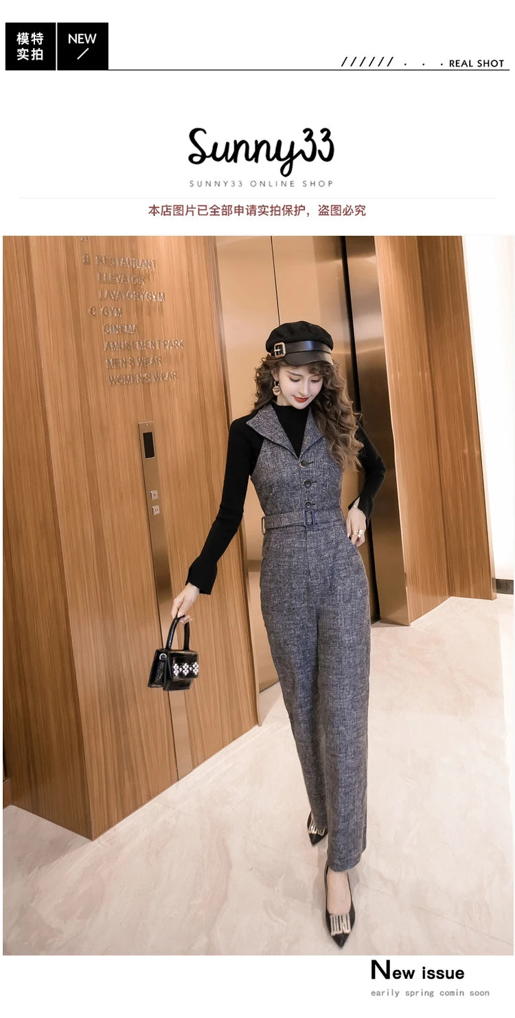 Classic Single Breasted Wide Leg Jumpsuit For Women