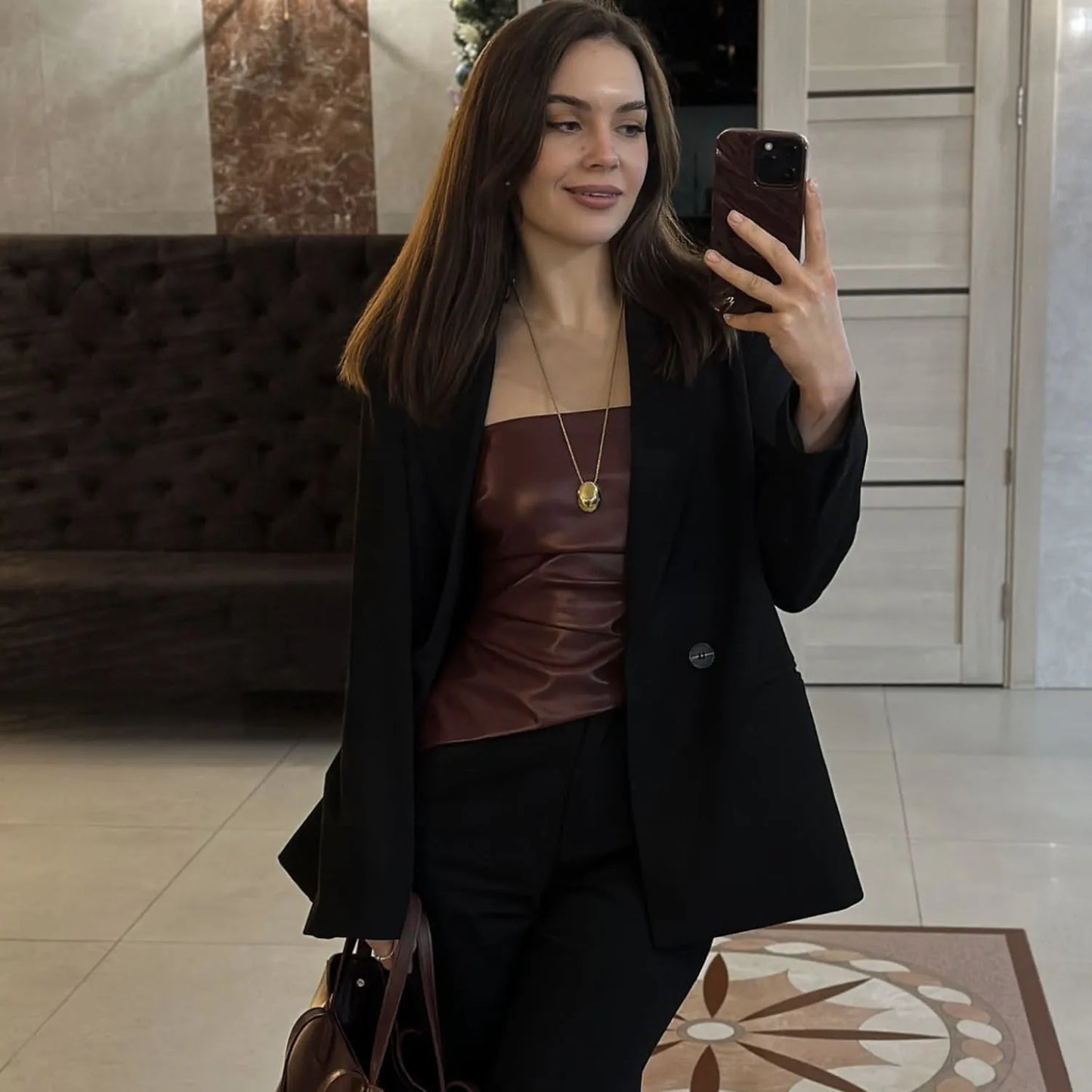 Zippered PU Leather Tube Top