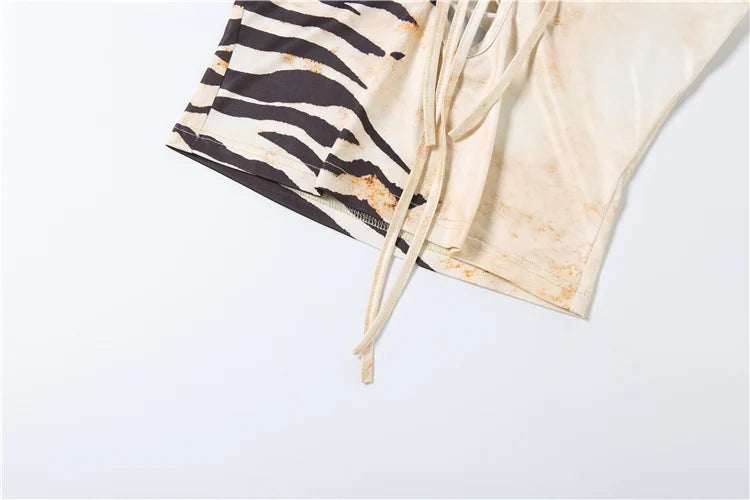 Tiger Print Tassel Cutout Slim Fit Vest Top for Women