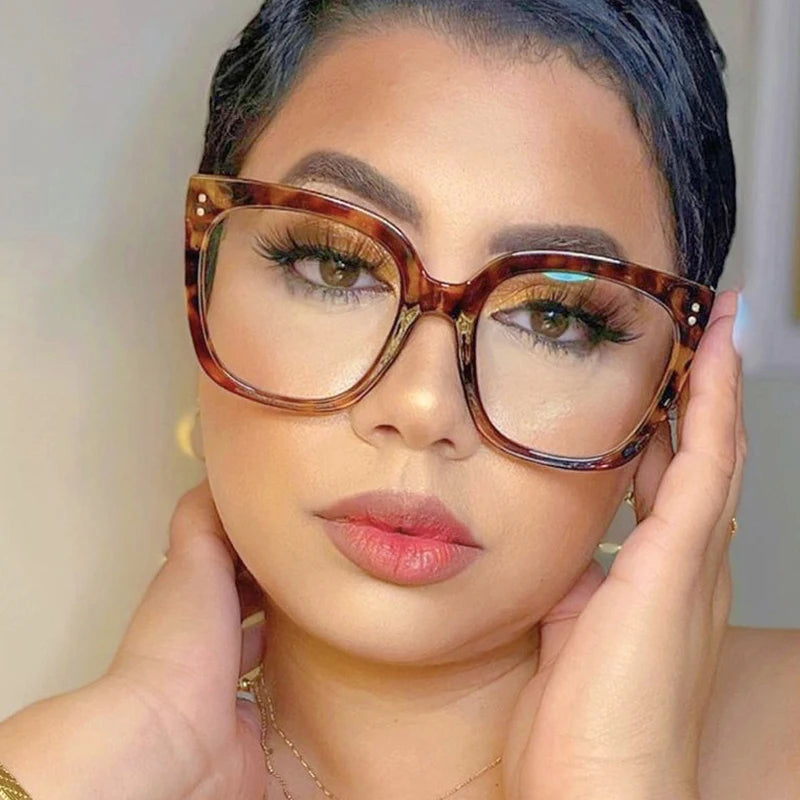 Oversized Square Reading Glasses with Rivet Detail for Women