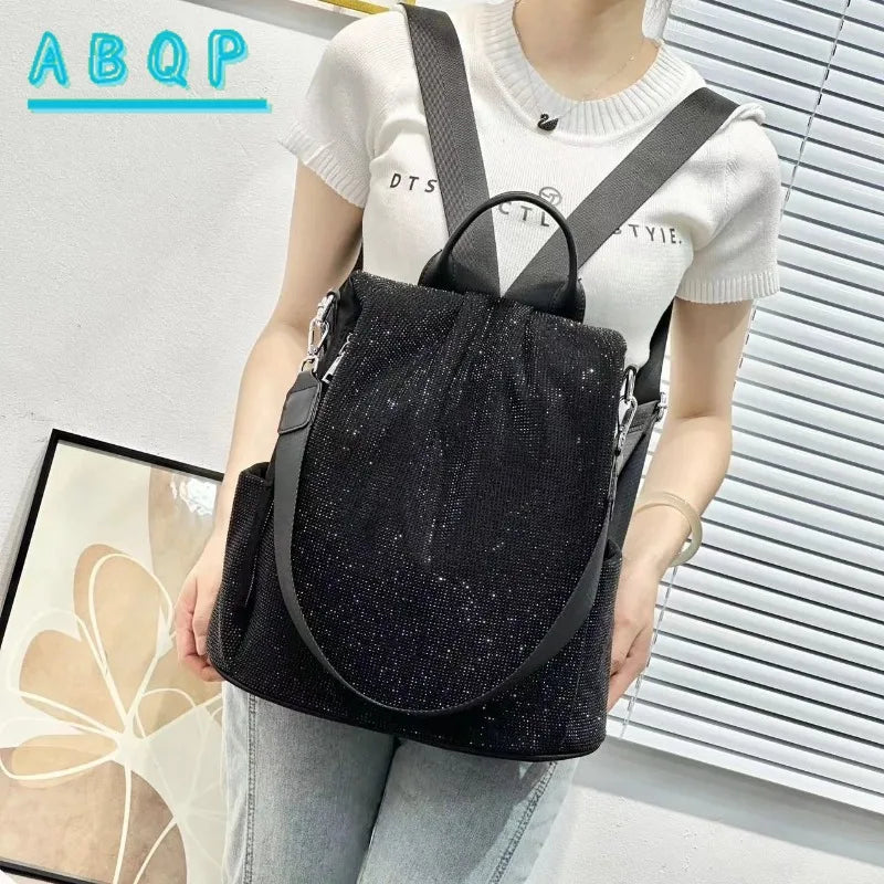 ABQP New Women's Diamond Backpack Large Capacity Women's Backpack Multifunctional Fashion Hot Diamond Casual Travel Backpack