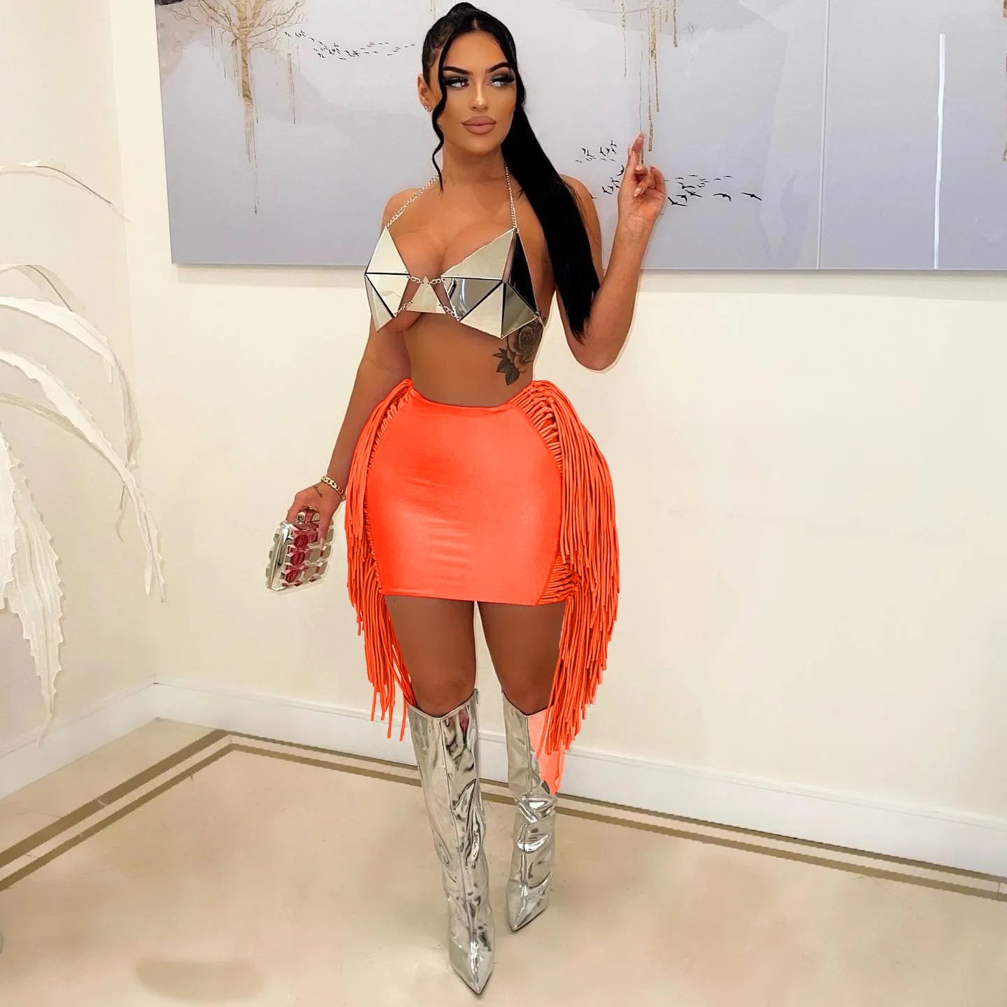 FAGADOER Sexy Tassel Bodycon Mini Skirts Party Club Outfits Women Fashion Chic Streetwear Short Birthday Holidays Skirt Solid