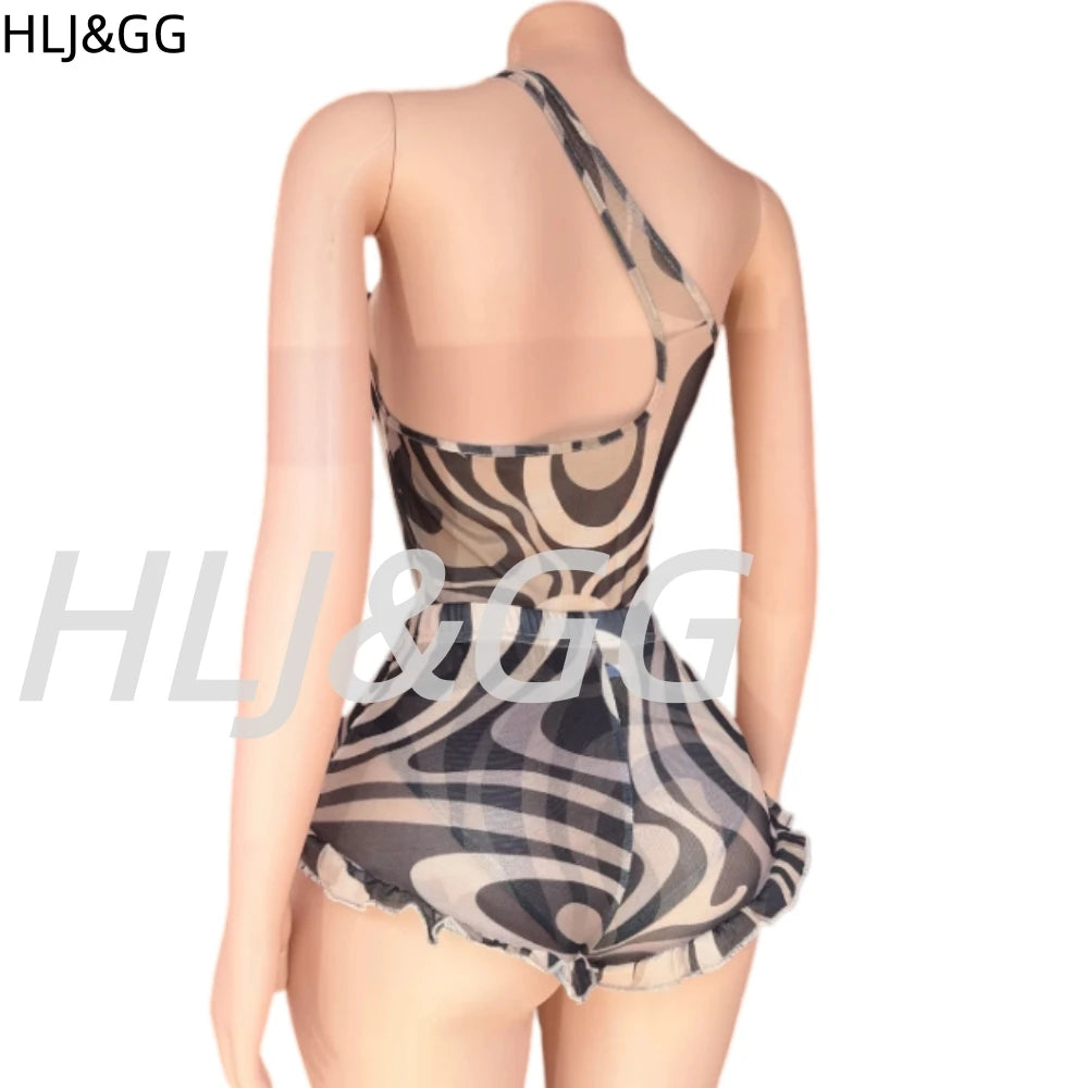 Zebra Print Mesh See Through Two Piece Set for Women