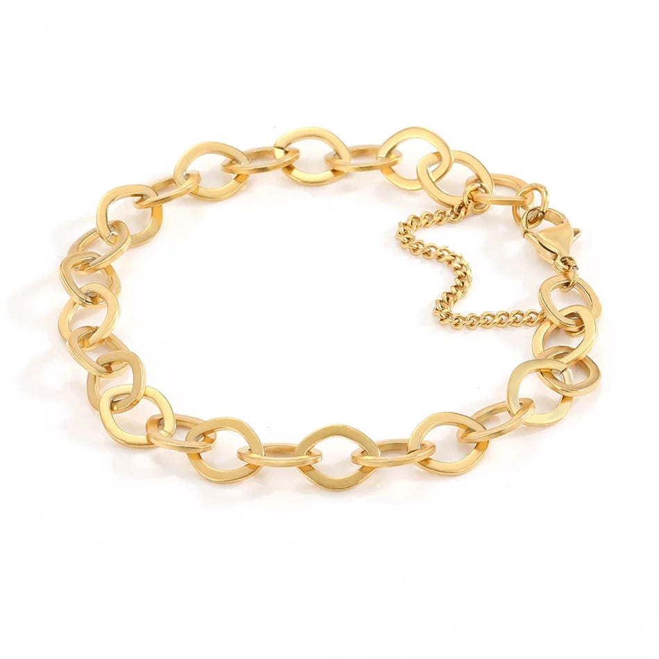 Gold Tone Stainless Steel Figaro Chain Bracelet for Women