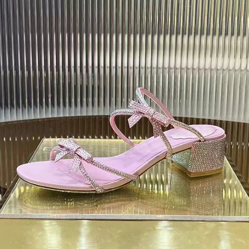 Crystal Rhinestone Butterfly Knot High Heel Sandals for Women