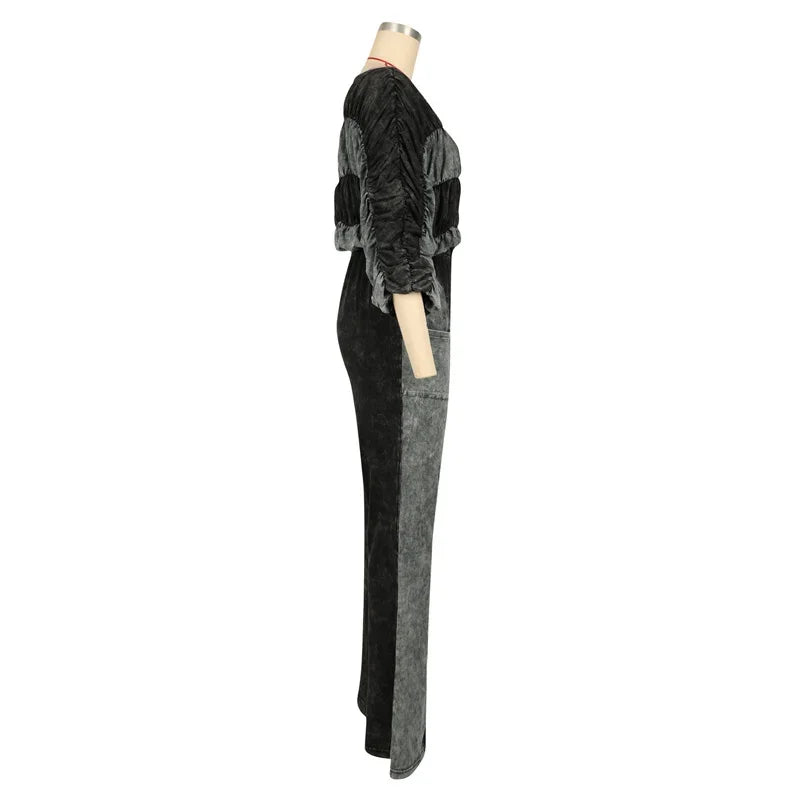 Ruched Crop Top And Flare Pants Two Piece Set for Women