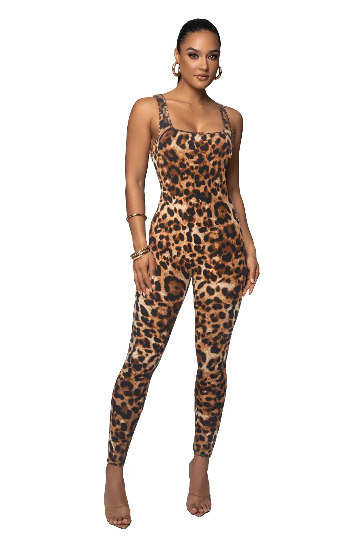 Leopard Print Sleeveless Bodycon Jumpsuit for Women
