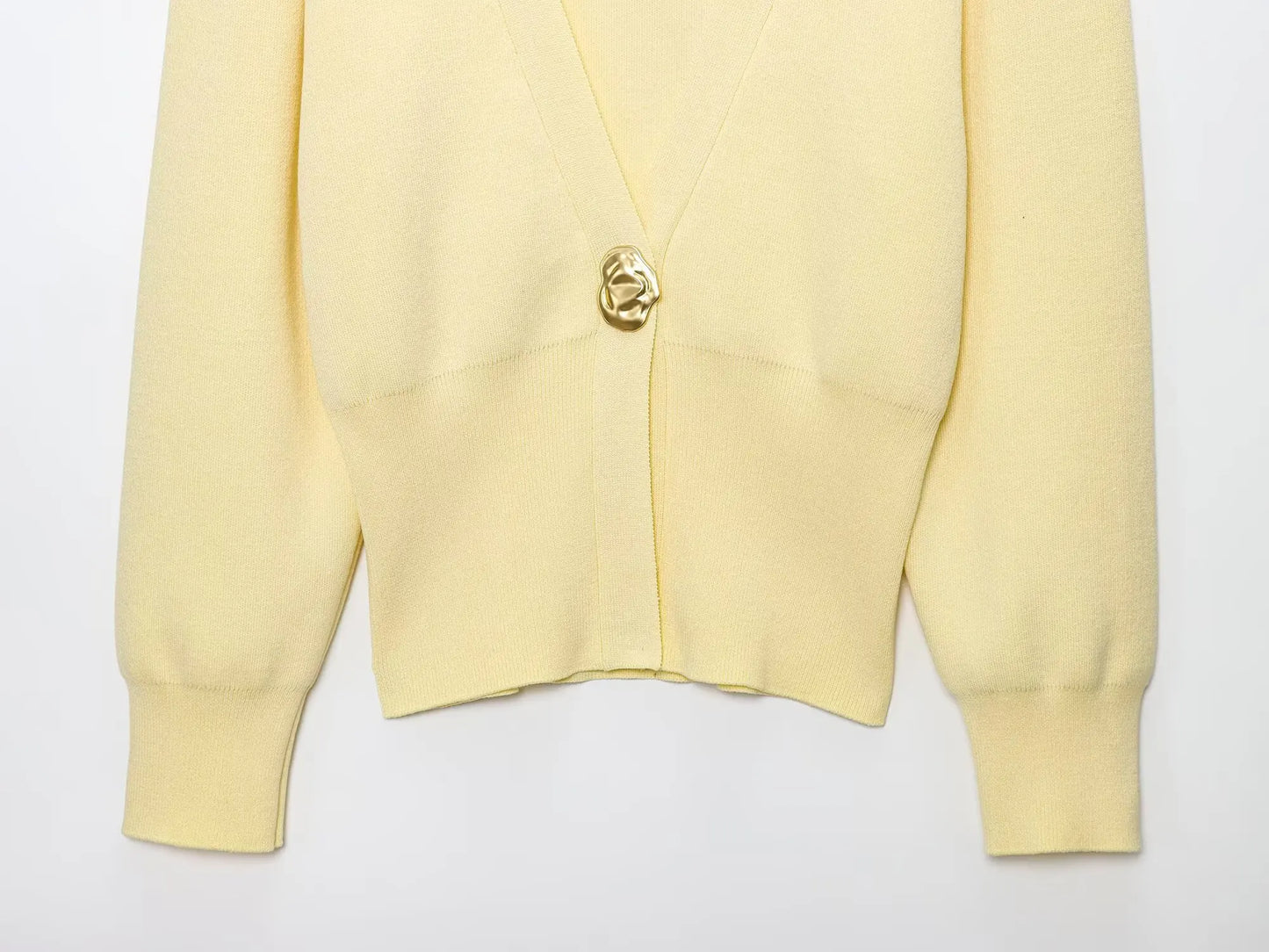 Casual V-Neck Knit Cardigan With Metal Button Detail for Women