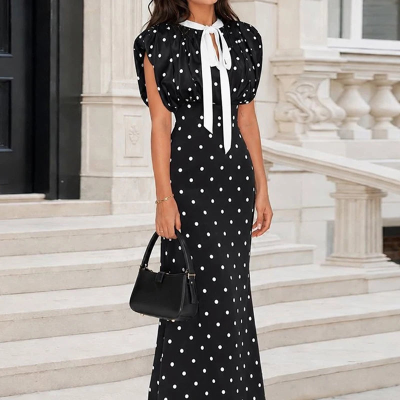 Elegant Polka Dot Mermaid Dress With High Waist for Women