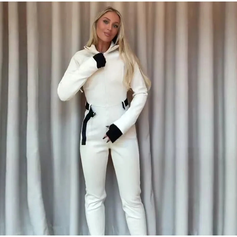 Women's Jumpsuit Loose Stand Collar Thicken Jackets Pants Sets Belt 2 Pieces Female Winter Woman Snowsuit Outfits For Outdoor