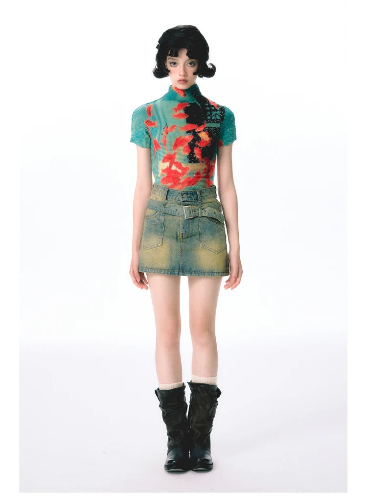 Women Bodycon T-Shirts Short Sleeve Tie Dye Tees Stretch Crop Tops Goblin Core 2000s Coquette Gyaru Aesthetic Kpop Kawaii Summe
