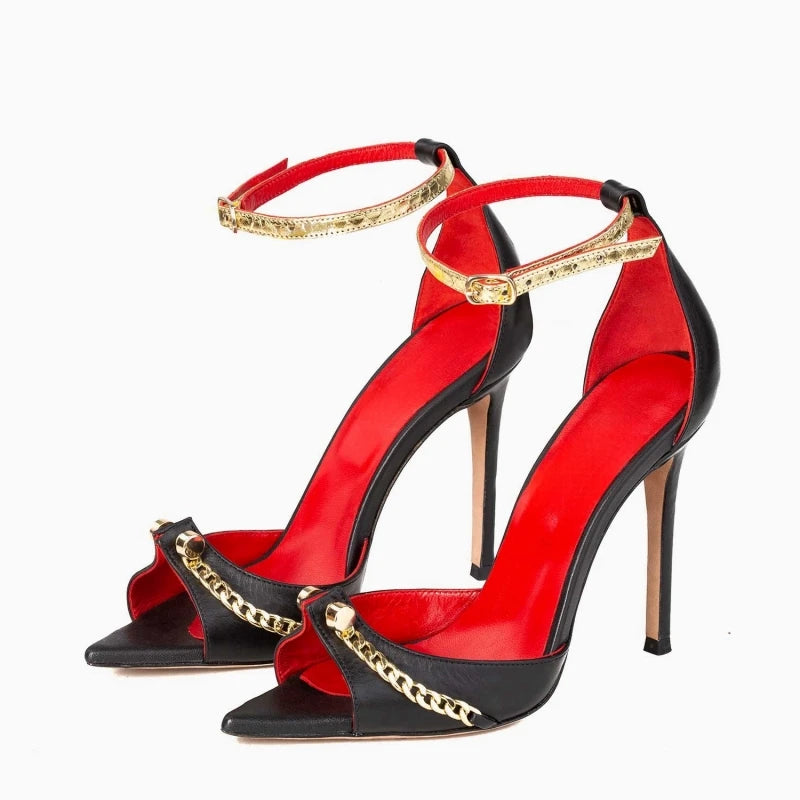 Metal Decoration Pointed Toe High Heel Sandals for Women
