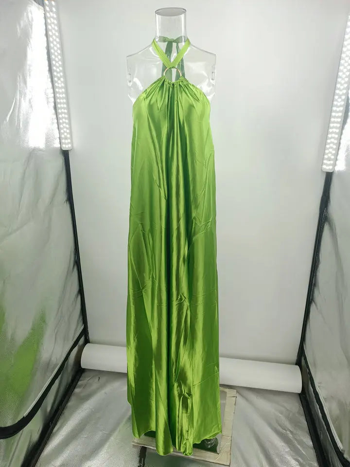 Backless Halter Neck Satin Evening Dress for Women