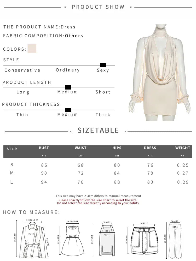 Weird Puss Sexy Turtleneck Dress Hollow Lantern Sleeve Off Shoulder Ruched Backless Stretch Birthday Party Peach Hip Y2K Bodycon