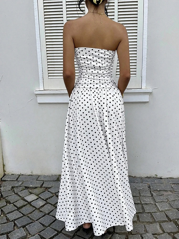 Polka Dot Backless Strapless Maxi Summer Dress for Women