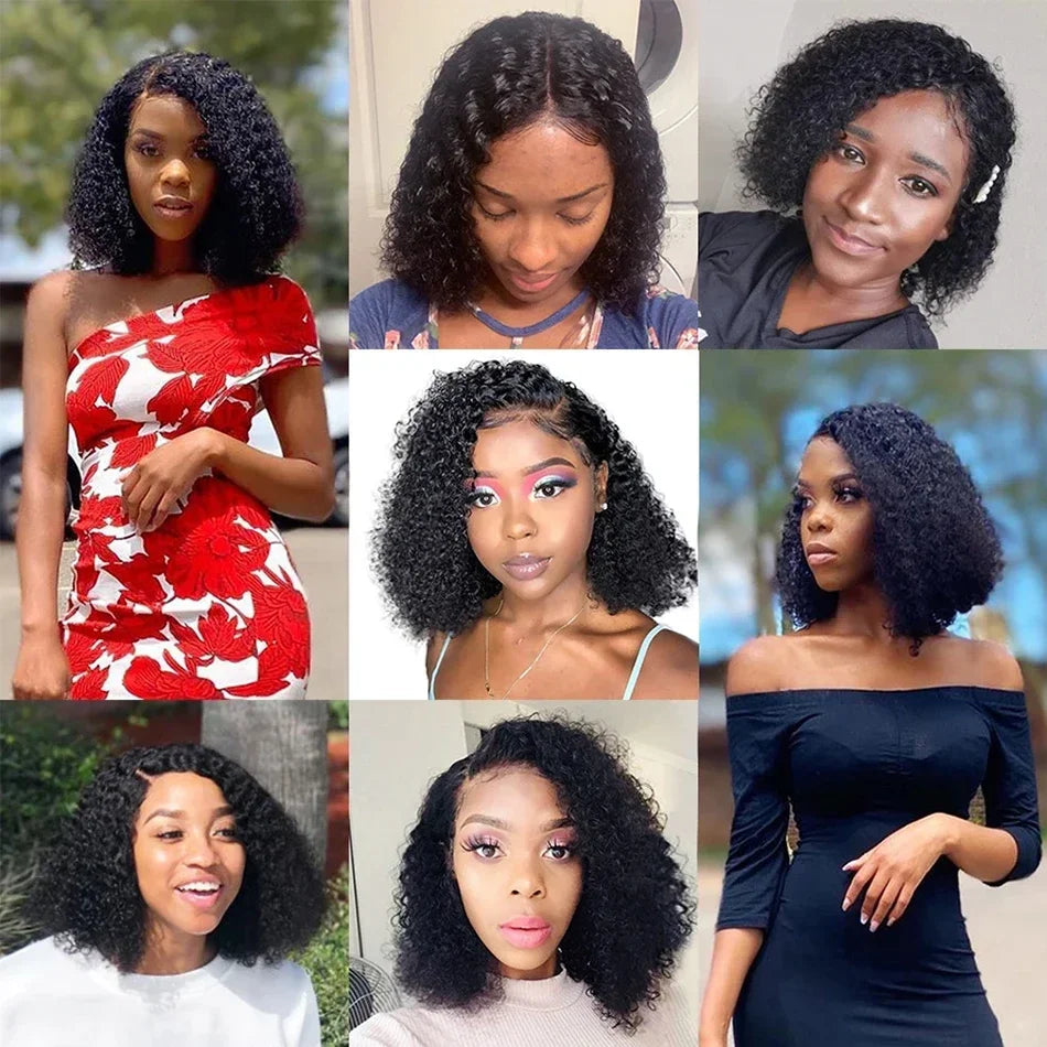 Short Kinky Curly Pixie Cut Human Hair Lace Wig for Women