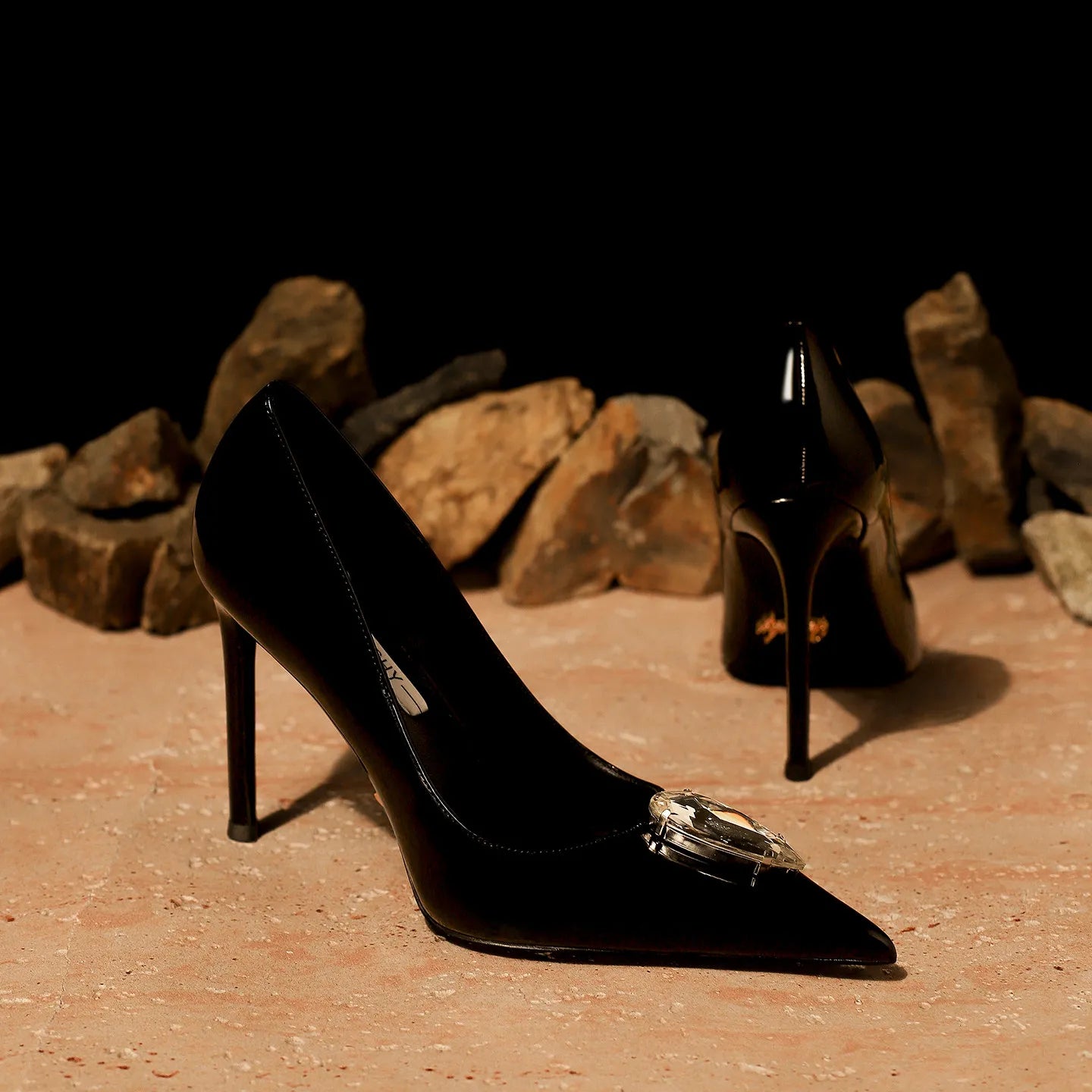 Nude Patent Leather Pointed Toe Crystal Stiletto Pumps for Women