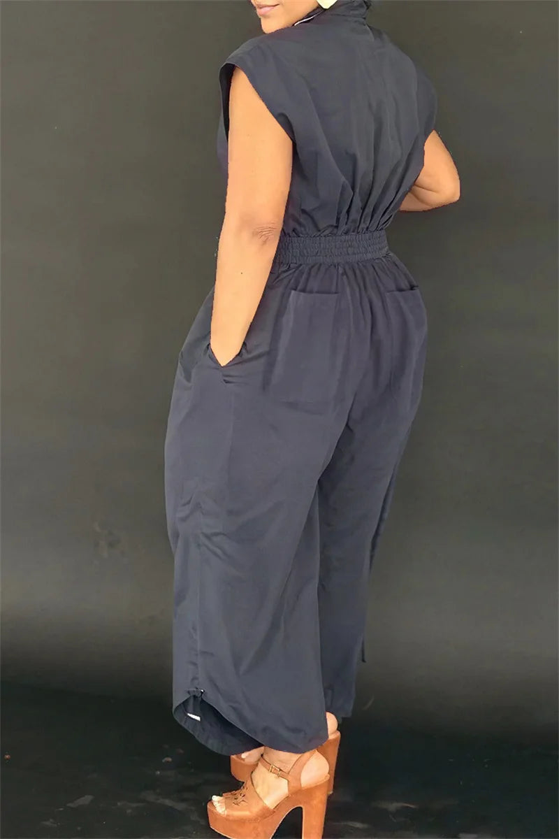 Doyerl Solid Casual Summer Jumpsuit Woman Clothing Turn-down Collar Button Up Sleeveless Loose Rompers One Piece Overalls 2025