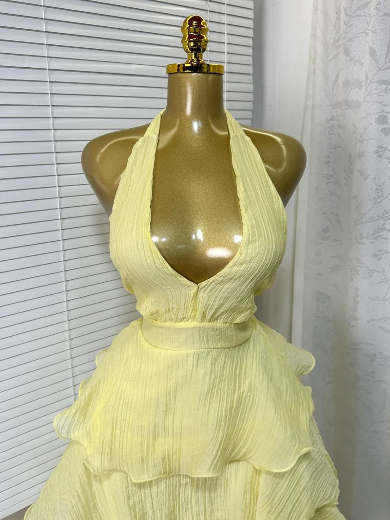 Sleeveless Halter Neck Ruffled Midi Dress for Women