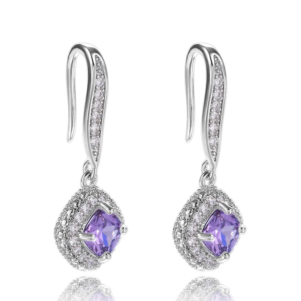Silver Tone Zircon Teardrop Earrings