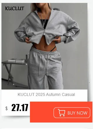 KUCLUT Fashion Sports Suit Long Sleeve Zipper Cardigan Hooded Sweatshirt Drawstring Elastic Trousers Two-piece Set Female 1A717