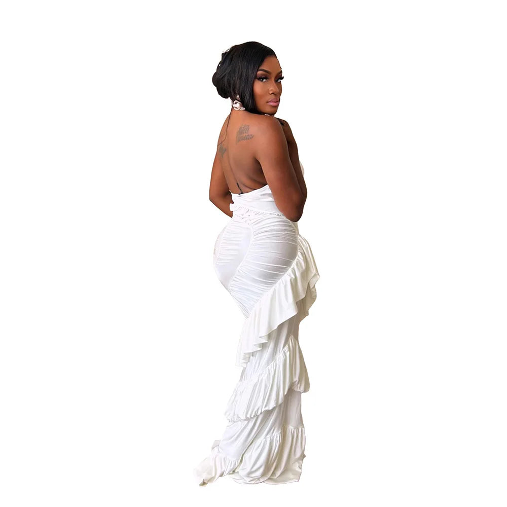Halter Neck Ruched Satin Mermaid Evening Dress for Women