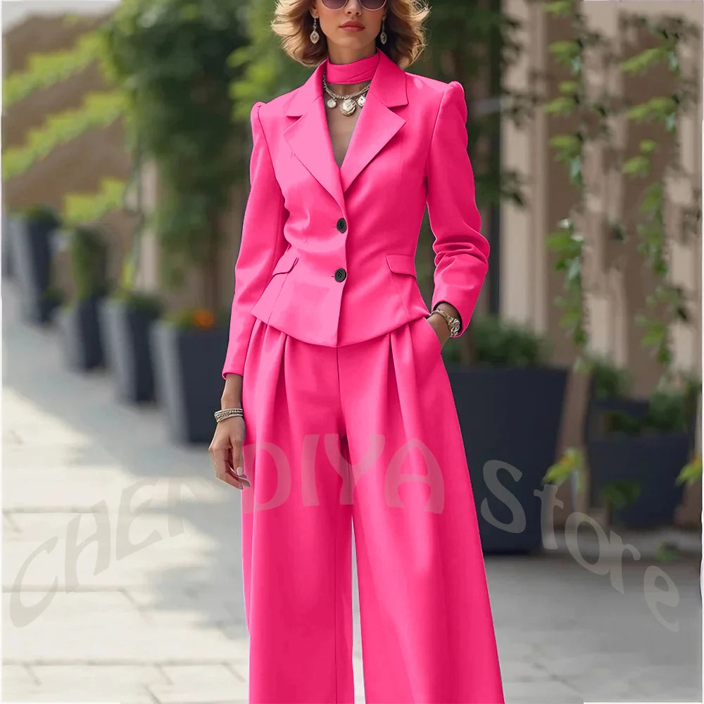 Elegant Notch Lapel Tailored Two Piece Suit Set for Women