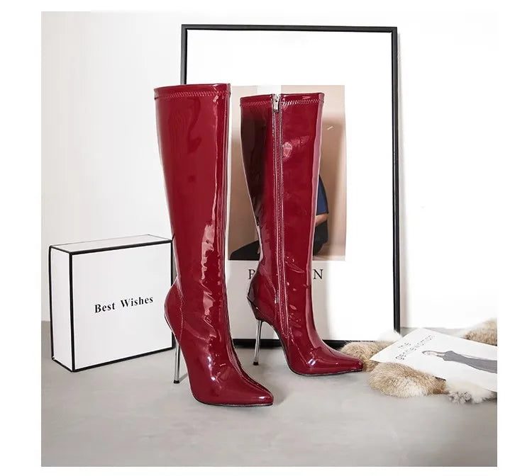 Black Pointed Toe Slim Knee Boots