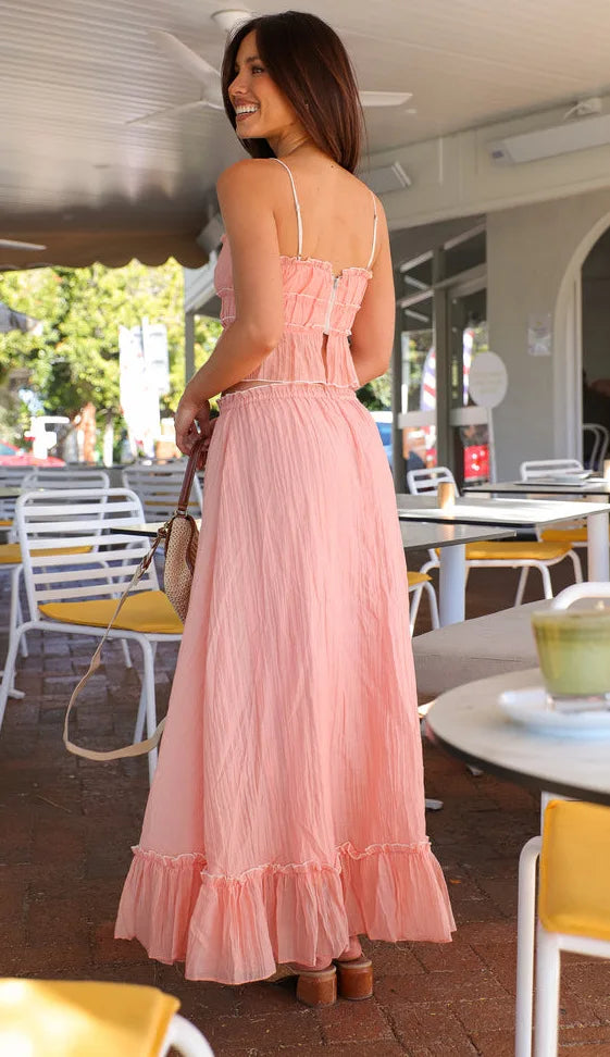 Pleated Bow Suspender Top and Skirt Two Piece Set for Women