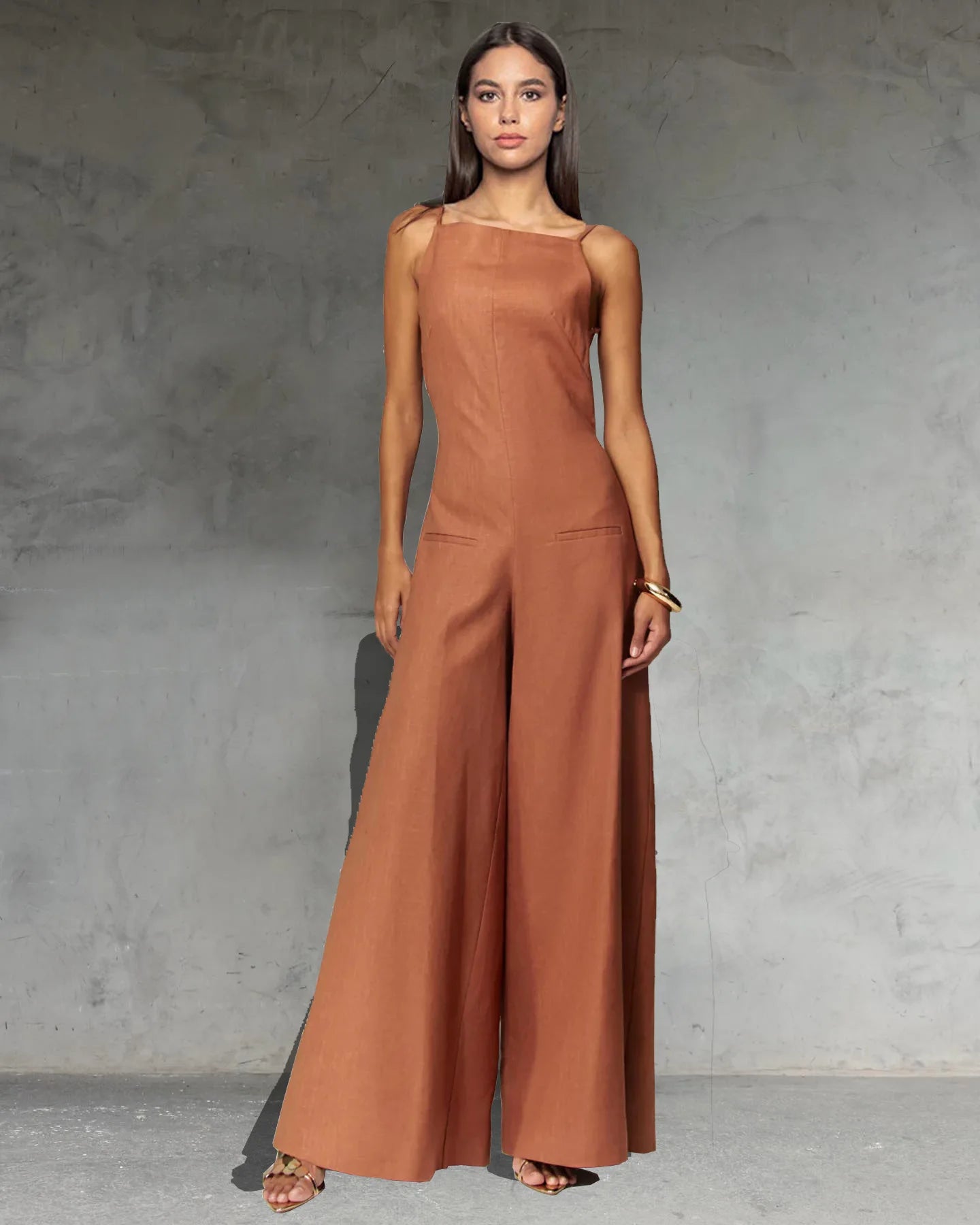 Summer Women's Jumpsuit Long Pants Sleeveless High Waist Wide Leg Ankle-length Pants Solid Color Casual Fashion Women's 2025